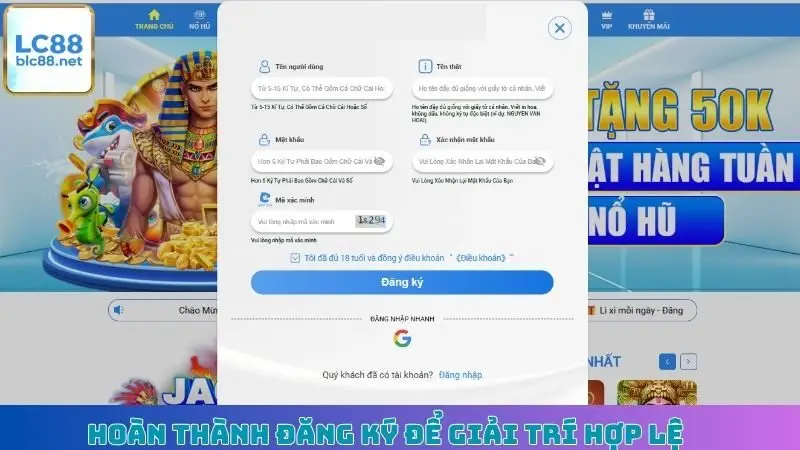 Hoàn thành đăng ký để giải trí hợp lệ